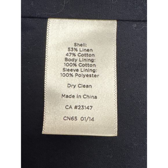 Talbots Navy Blue and White Floral Trim Cotton and Linen Blazer Size 8 - Picture 6 of 7